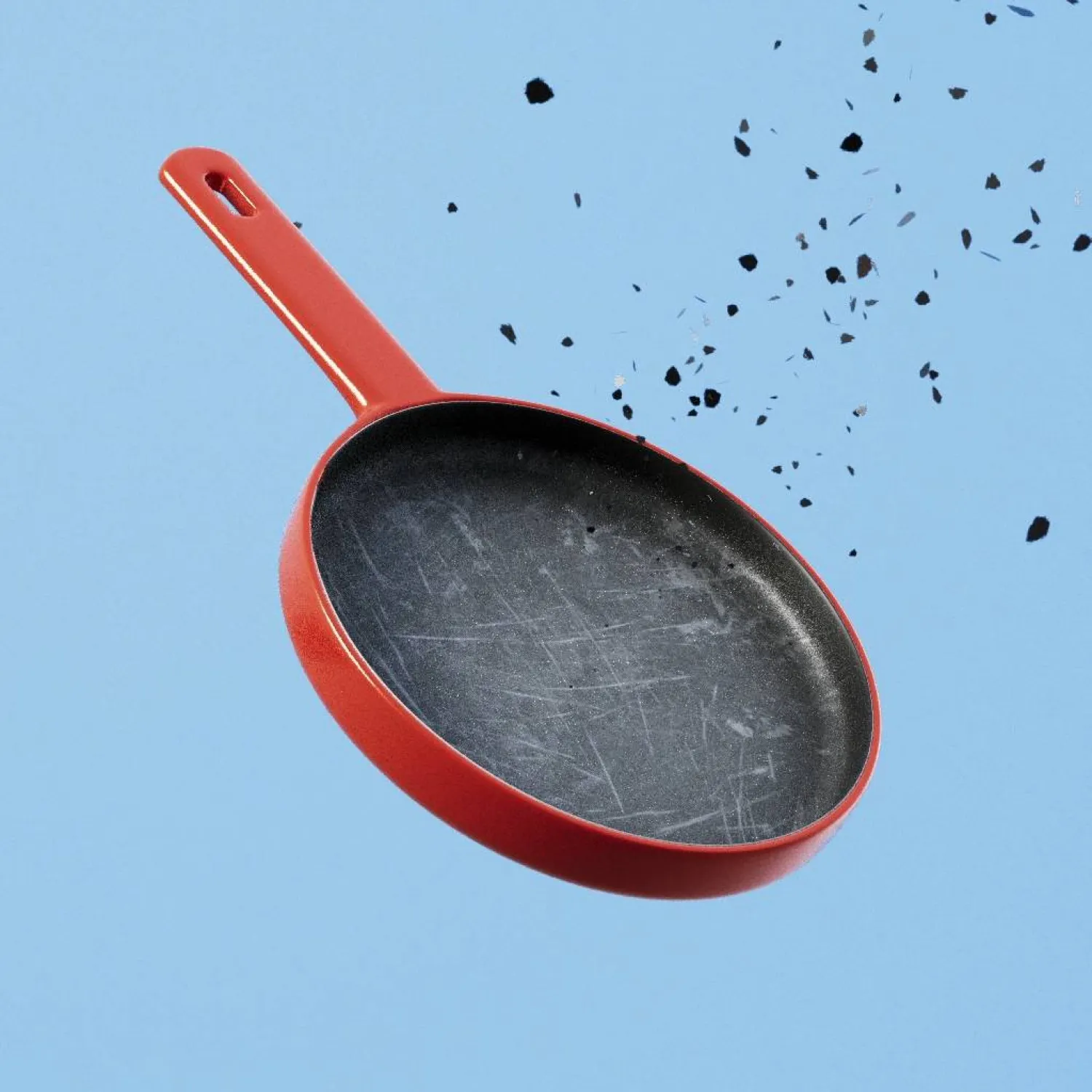 شظايا صغيرة تتطاير عند التسخين الزائد للمقالي غير اللاصقة