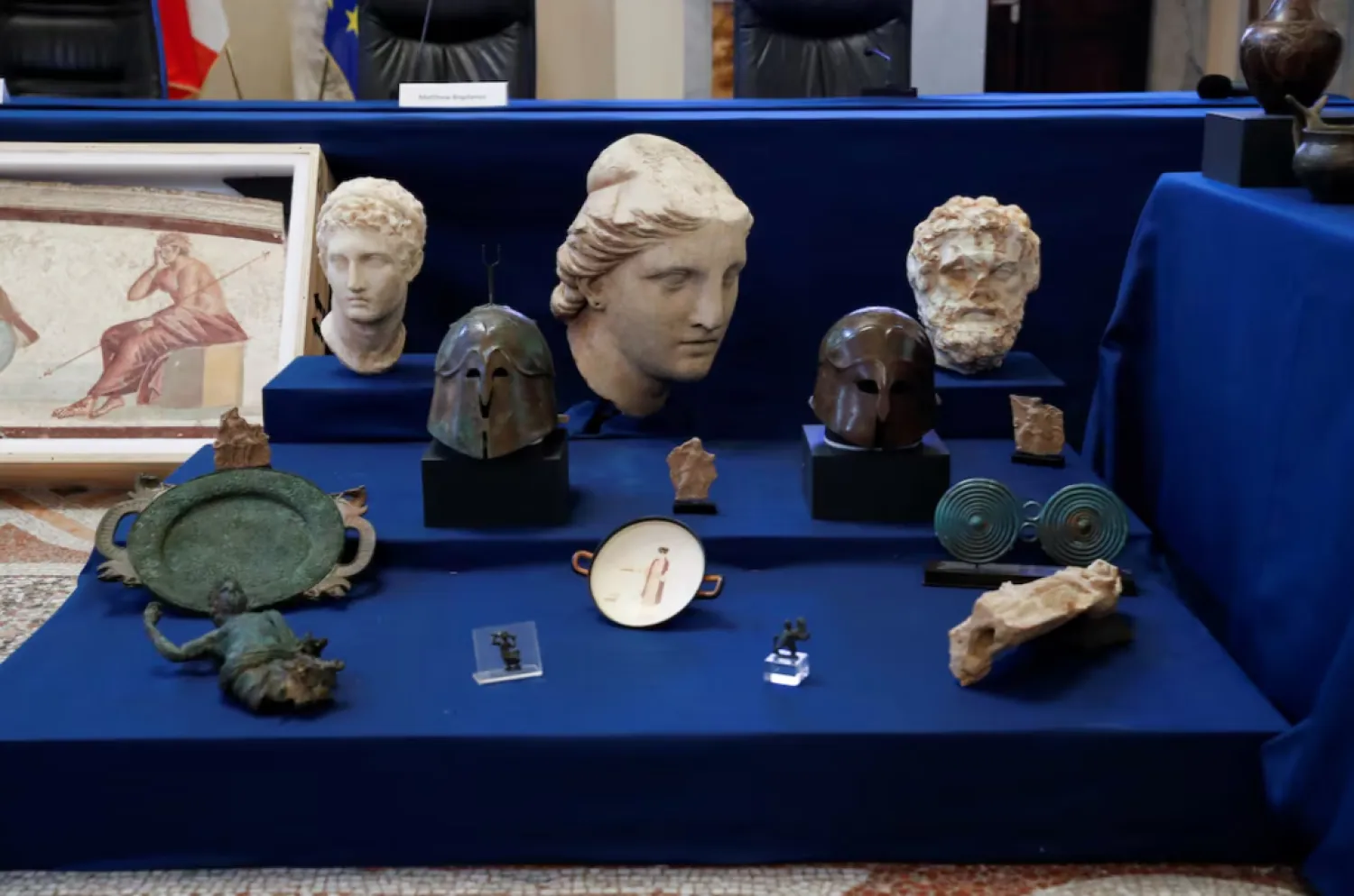 Some of the antiquities worth an estimated $19 million are seen after being returned to Italy by New York City, in Rome, Italy, January 23 2023. REUTERS/Remo Casilli 