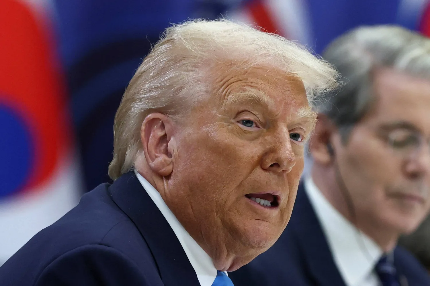 US President Donald Trump speaks during a meeting with South Korean President Lee Jae Myung (not pictured) on the sidelines of the Asia-Pacific Economic Cooperation (APEC) leaders' summit in Gyeongju, South Korea, October 29, 2025. (Reuters)