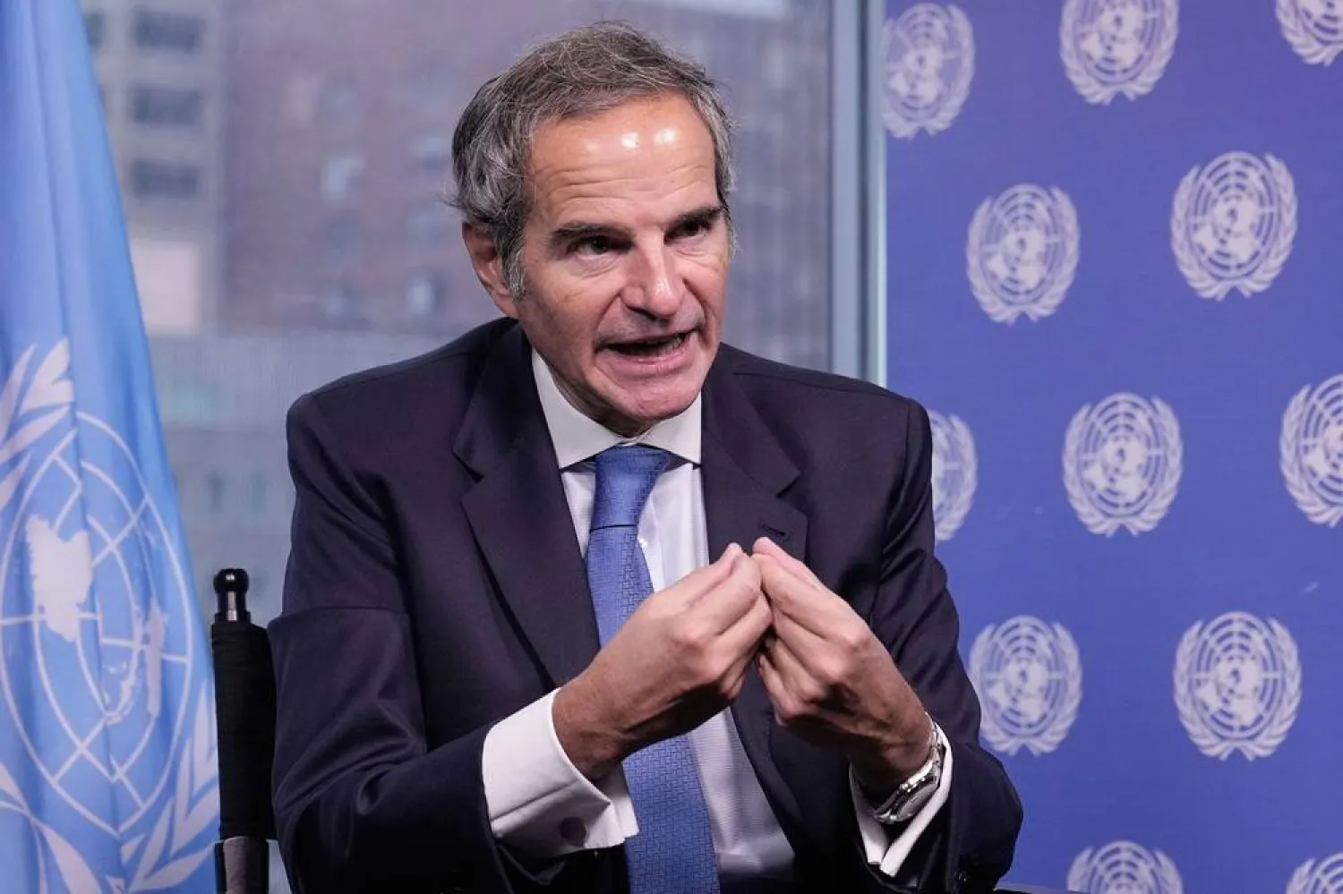 International Atomic Energy Agency Director General Rafael Grossi is interviewed at United Nations headquarters, Wednesday, Oct. 29, 2025. (AP) 