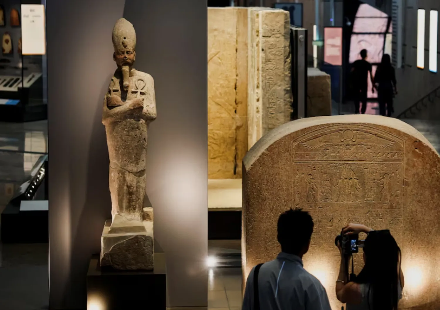 Tourists look at exhibits at the Grand Egyptian Museum (GEM), which is scheduled to officially open on November 1, 2025, following a partial opening last year, in Giza, Egypt, June 2, 2025. Reuters