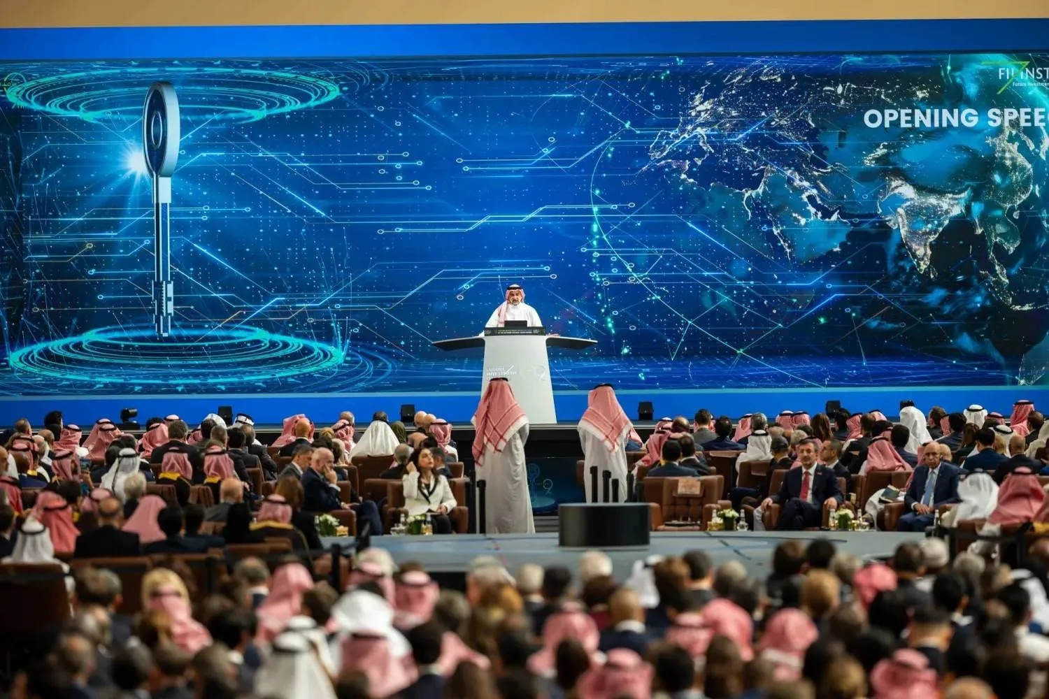 Public Investment Fund (PIF) Governor Yasir Al-Rumayyan speaks during his opening address at the conference (Asharq Al-Awsat)