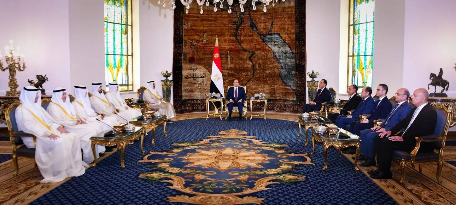 Egyptian President Abdel Fattah al-Sisi holds talks with Kuwaiti Prime Minister Sheikh Ahmad Abdullah Al-Ahmad Al-Sabah in Cairo on Thursday. (Egyptian Presidency)