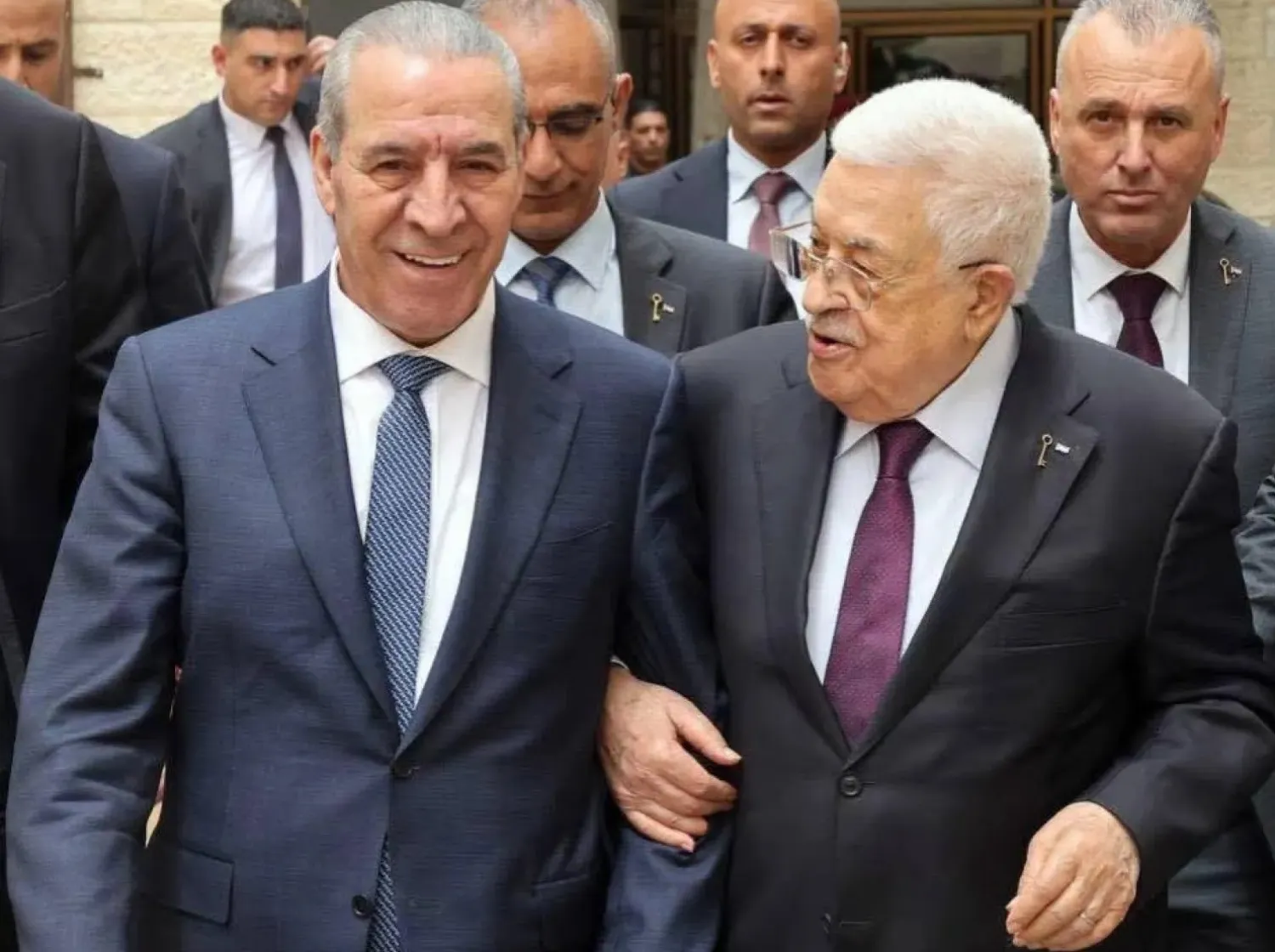   File photo of Palestinian President Mahmoud Abbas and his deputy Hussein al-Sheikh (Fatah media)