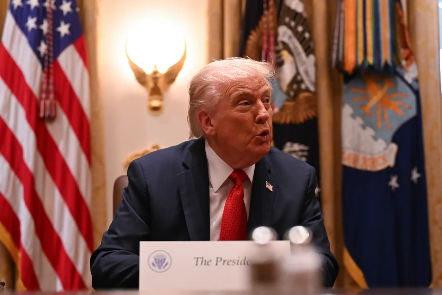 20 October 2025, US, Washington: US President Donald Trump speaks during a meeting with Australian Prime Minister Anthony Albanese in the Cabinet Room at the White House in Washington. (dpa)