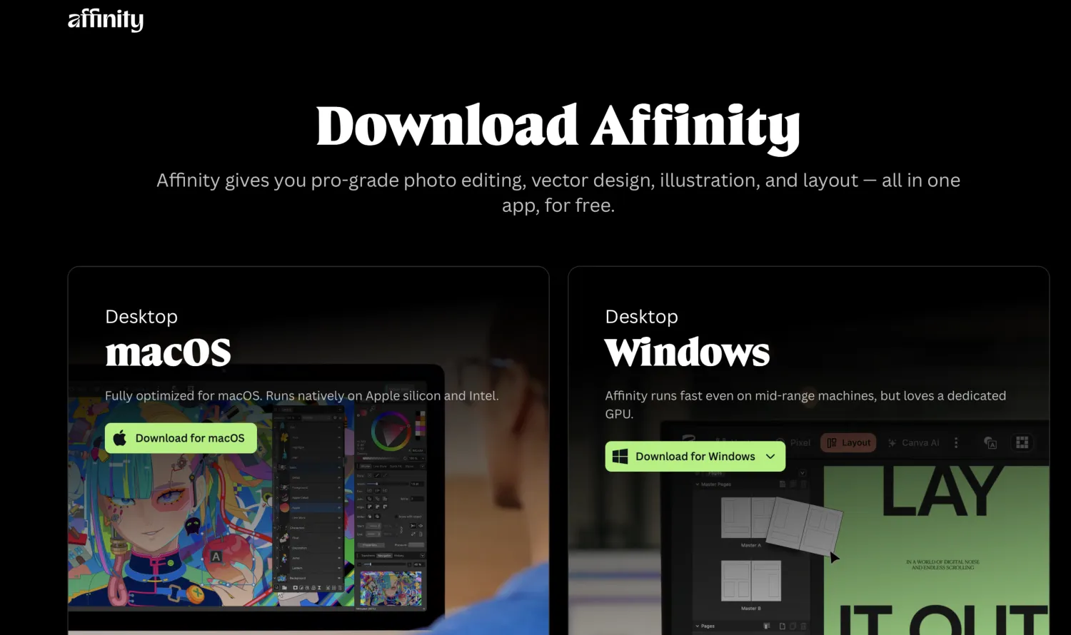 تطبيق احترافي يجمع تصميم الفيكتور وتحرير الصور ونشر الصفحات في منصة واحدة متوفّر الآن لنظامي «ويندوز» و«macOS » (أفينيتي)