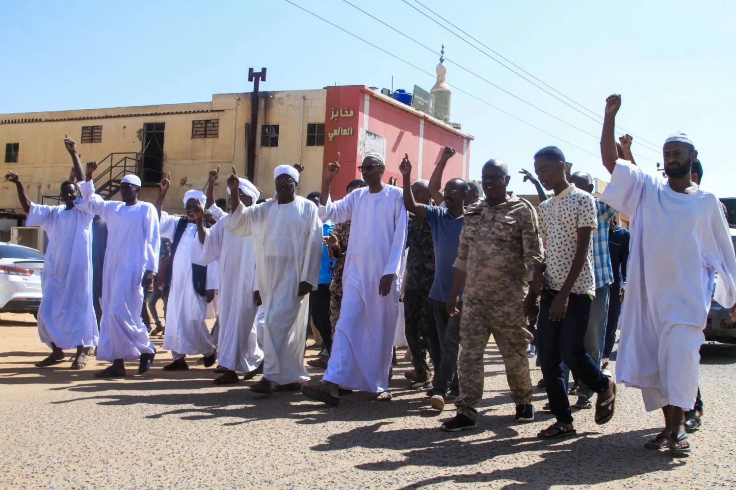 Local residents take part in a demonstration in Omdurman on October 31, 2025, to protest against the Rapid Support Forces’ reported “atrocities” in El-Fasher in western Sudan. (AFP)