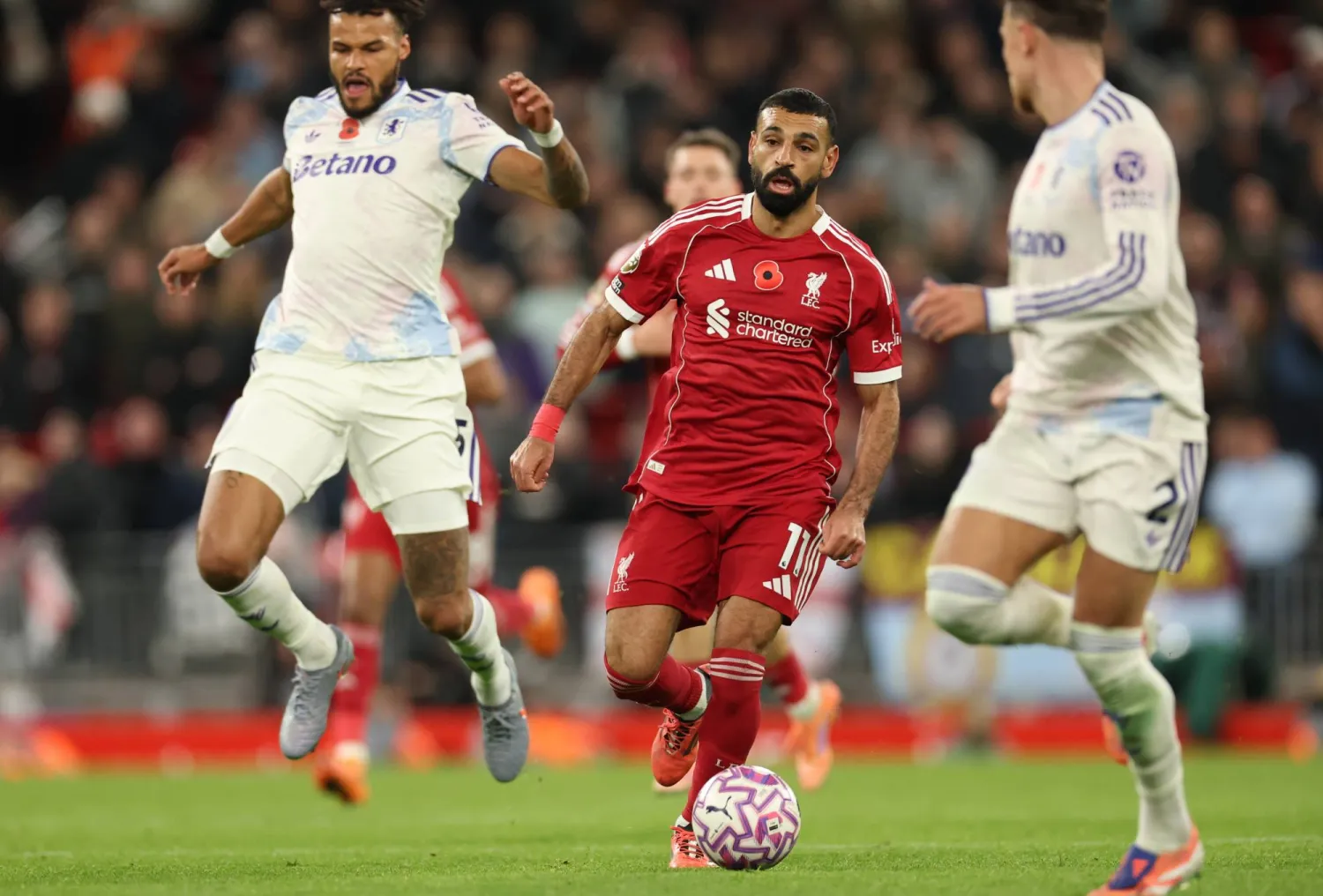Mohamed Salah of Liverpool in action during the English Premier League match between Liverpool FC and Aston Villa FC, in Liverpool, Britain, 01 November 2025.  EPA/ADAM VAUGHAN