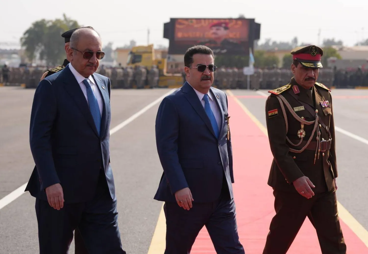 Prime Minister Mohammed Shia al-Sudani with Defense Minister Thabet al-Abbasi and Army Chief of Staff General Abdul Amir Rashid Yarallah (Archive–Prime Minister’s Office)