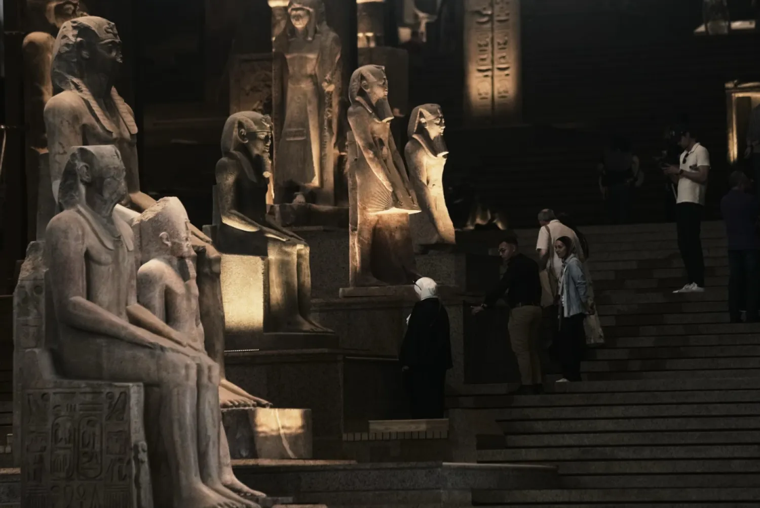 Tourists visit the Grand Egyptian Museum in Giza, Egypt, Friday, May 23, 2025. (AP Photo/Amr Nabil)
