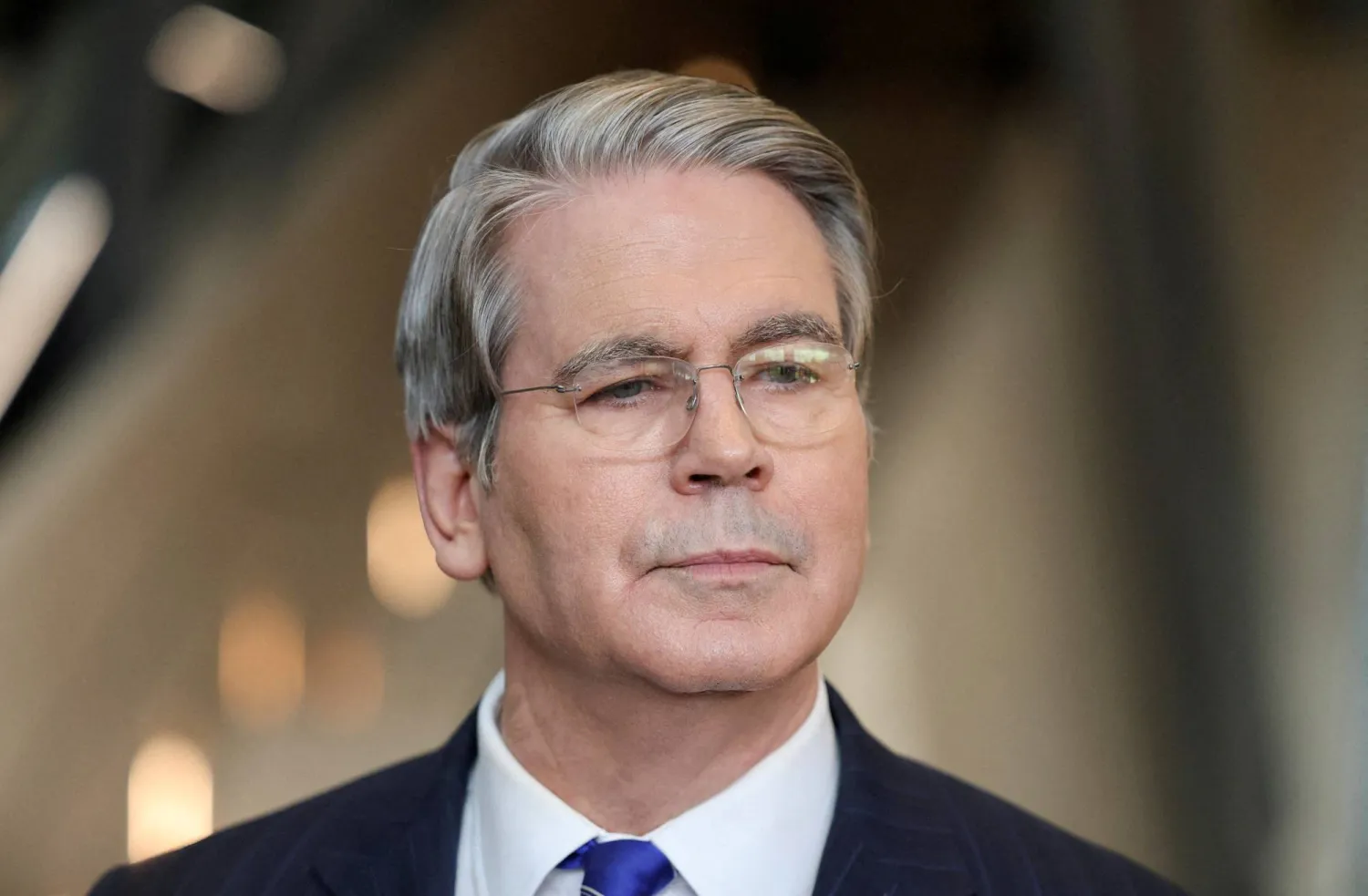 FILE PHOTO: US Treasury Secretary Scott Bessent looks on as he speaks to the media, following the trade talks between the US and China, in Kuala Lumpur, Malaysia October 26, 2025. REUTERS/Hasnoor Hussain/File Photo/File Photo