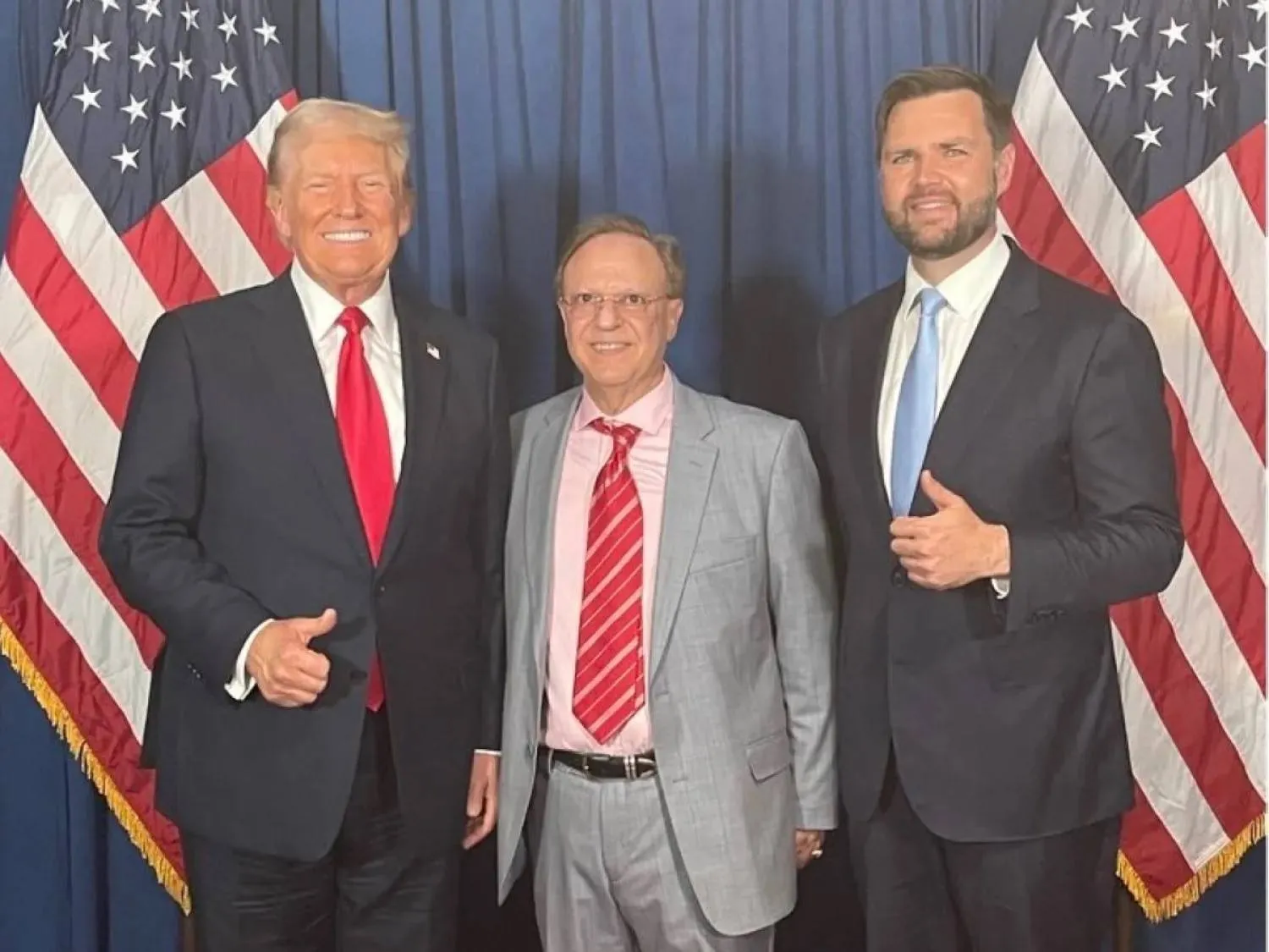 Bishara Bahbah pictured between US President Donald Trump and Vice President J.D. Vance (Bahbah’s account on X). 