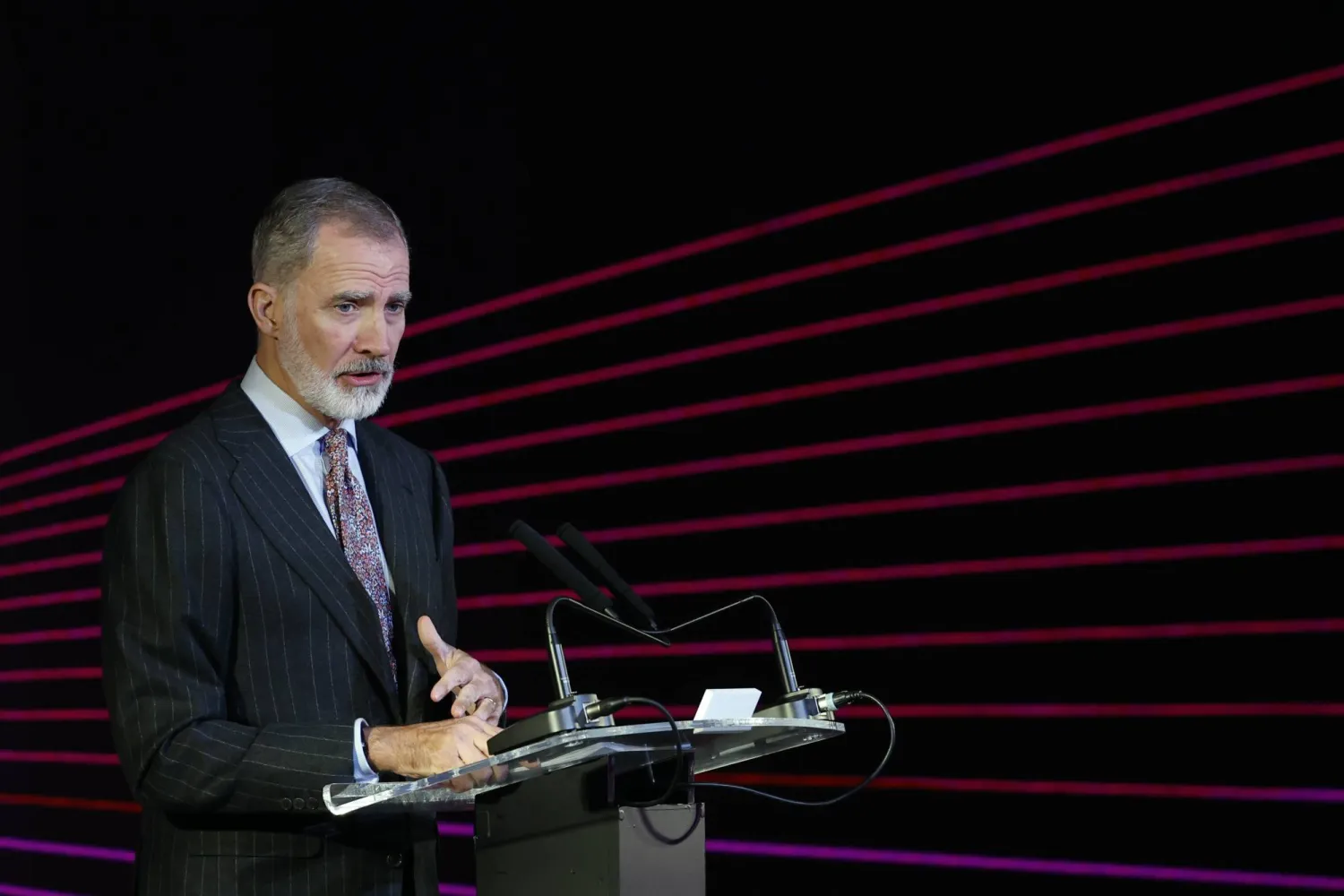 Spain's King Felipe VI delivers a speech during the second day of the Ibero-American Congress of the Future in Madrid, Spain, 31 October 2025. (EPA)