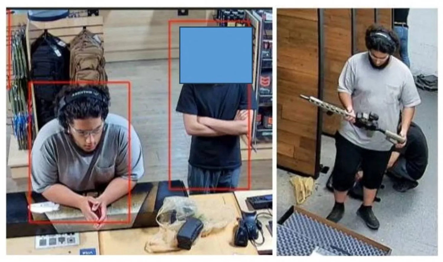 تظهر هذه الصورة التي تم الحصول عليها في 3 نوفمبر 2025 محمد علي (باللون الرمادي) - وهو أحد المتهمين - في متجر للأسلحة النارية في بيلفيل بولاية ميشيغان يوم 25 سبتمبر 2025 (أ.ف.ب)