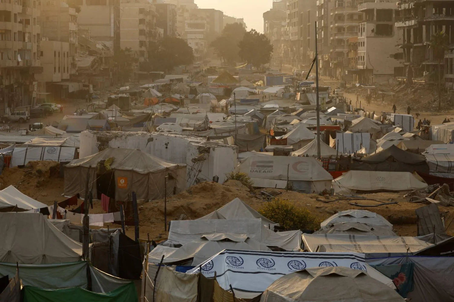 Displaced Palestinians shelter in tents, amid a ceasefire between Israel and Hamas, in Gaza City, November 4, 2025. (Reuters)