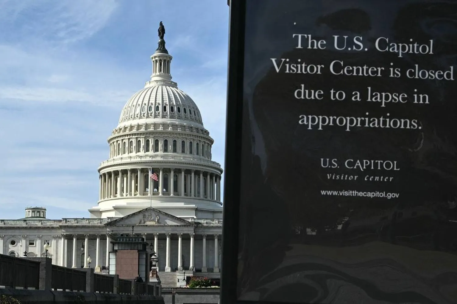 Signage informs visitors that the US Capitol Visitor Center is closed due to the federal government shutdown on November 4, 2025, in Washington, DC. (AFP)