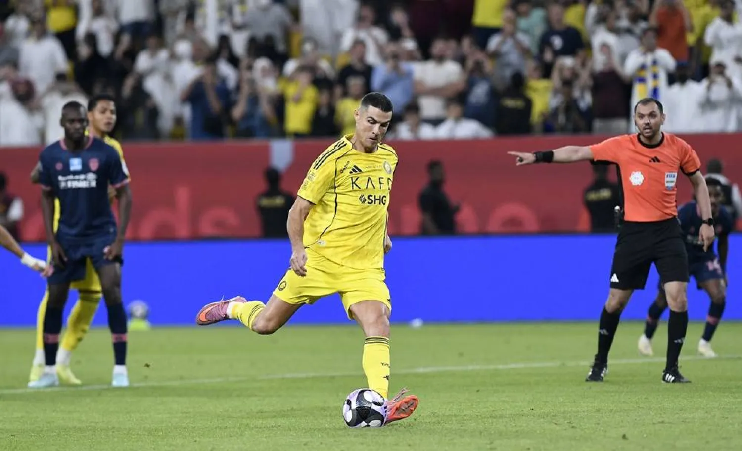 Football - Saudi Pro League - Al-Nassr v Al-Fayah - Al-Awwal Park, Riyadh, Saudi Arabia - November 1, 2025 Al-Nassr's Cristiano Ronaldo scores their second goal from the penalty spot. (Reuters)