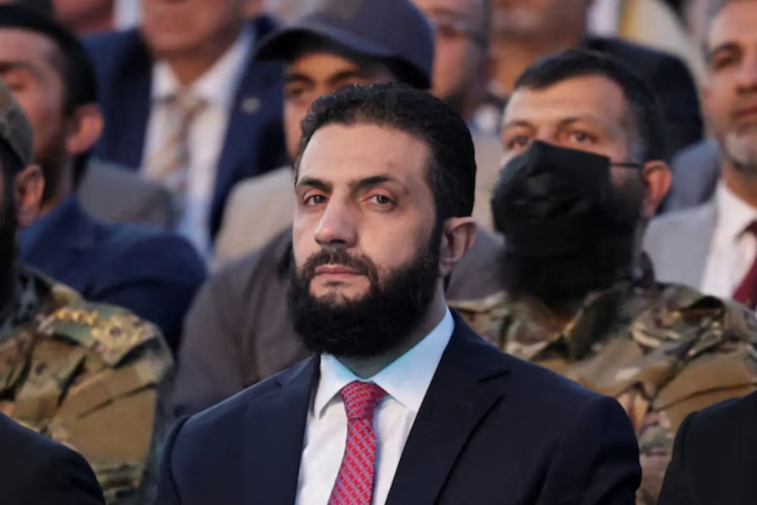 Syria’s interim President Ahmed al-Sharaa looks on as he attends the “Aleppo, Key to Victory” celebration marking Syria’s liberation, in Aleppo, Syria May 27, 2025. REUTERS/Khalil Ashawi/File Photo