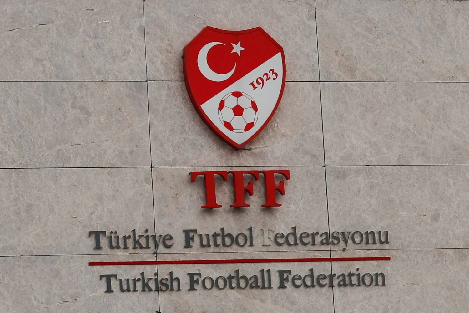 FILE PHOTO: A logo of the Turkish Football Federation (TFF) is seen at the entrance of Riva Hasan Dogan national team training center and education facilities in Istanbul, Türkiye December 12, 2023. REUTERS/Dilara Senkaya/File Photo/File Photo
