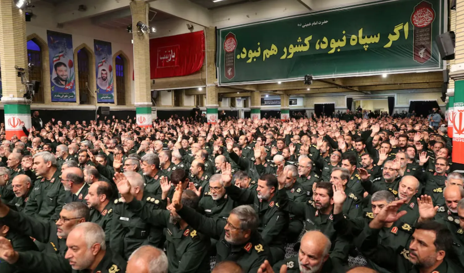 Commanders and members of the Revolutionary Guard Corps meet with Iran's Supreme Leader Ali Khamenei in Tehran, Iran August 17, 2023. Office of the Iranian Supreme Leader/WANA (West Asia News Agency) via REUTERS 