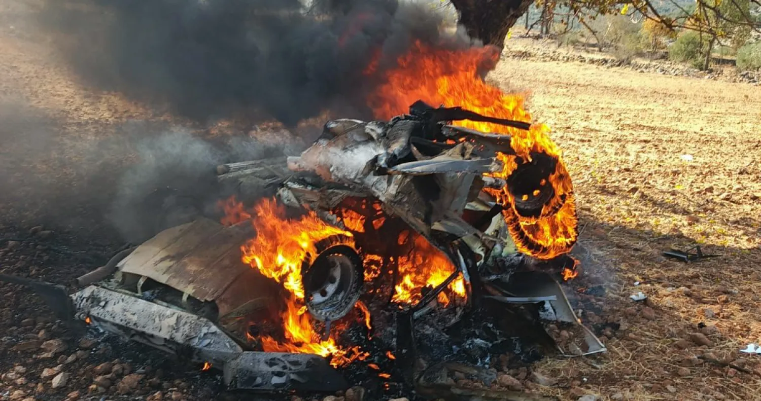 السيارة التي استُهدفت في راشيا الوادي ما أدى إلى مقتل شخصين (الوكالة الوطنية للإعلام)