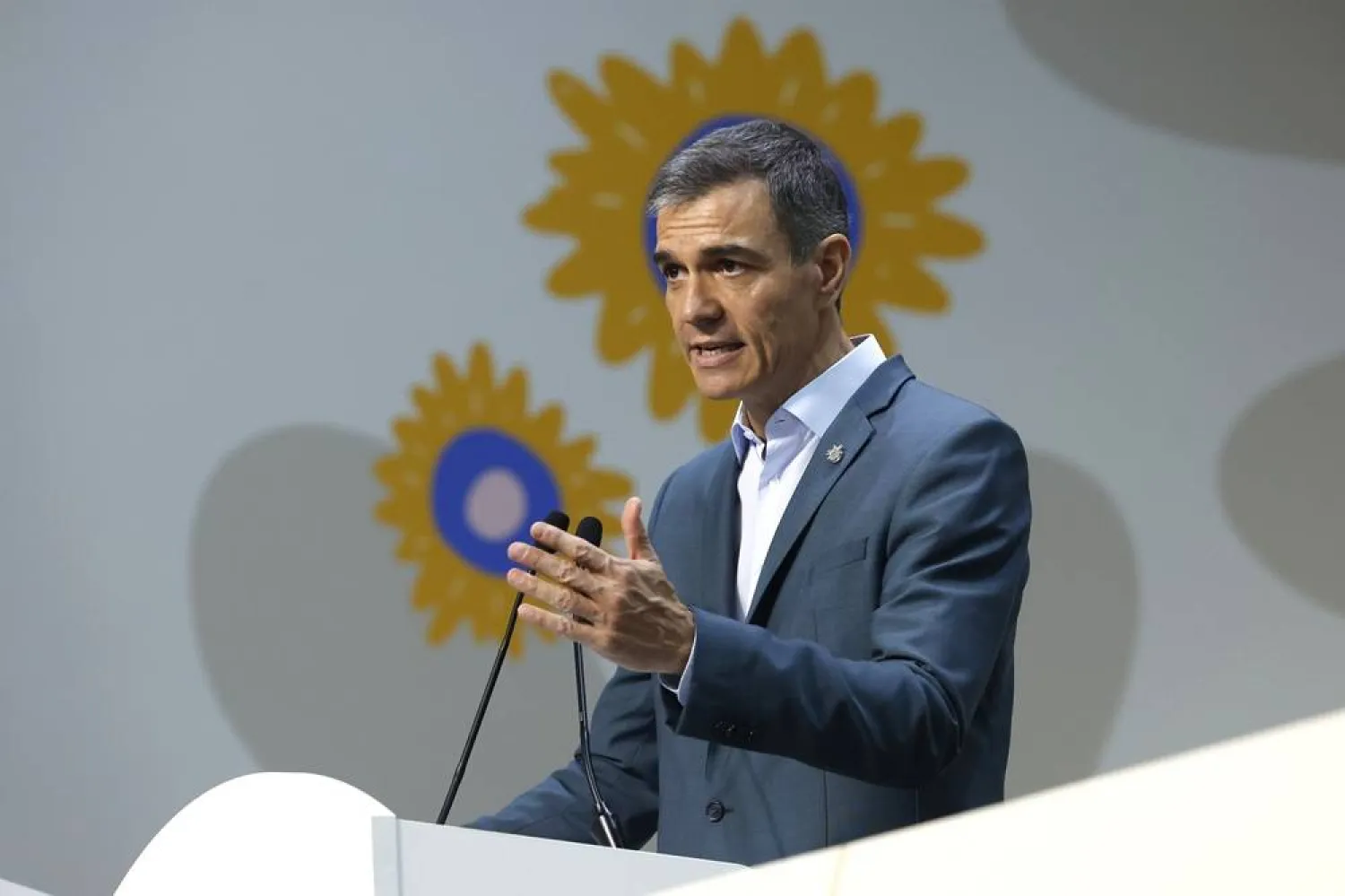 Spain's Prime Minister Pedro Sanchez speaks during the COP30 leaders' summit in Belem, Brazil, 07 November 2025. (EPA) 