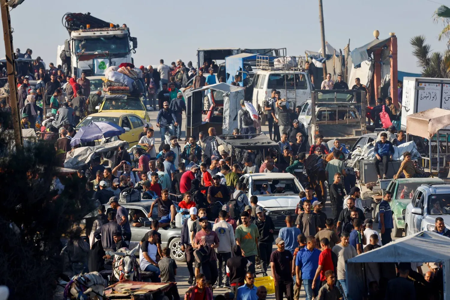Gazze Şeridi'nin güneyindeki mülteci kamplarına kaçmak zorunda kalan Gazze sakinleri, kuzeydeki evlerine geri dönüyor, 11 Ekim 2025. (Reuters)