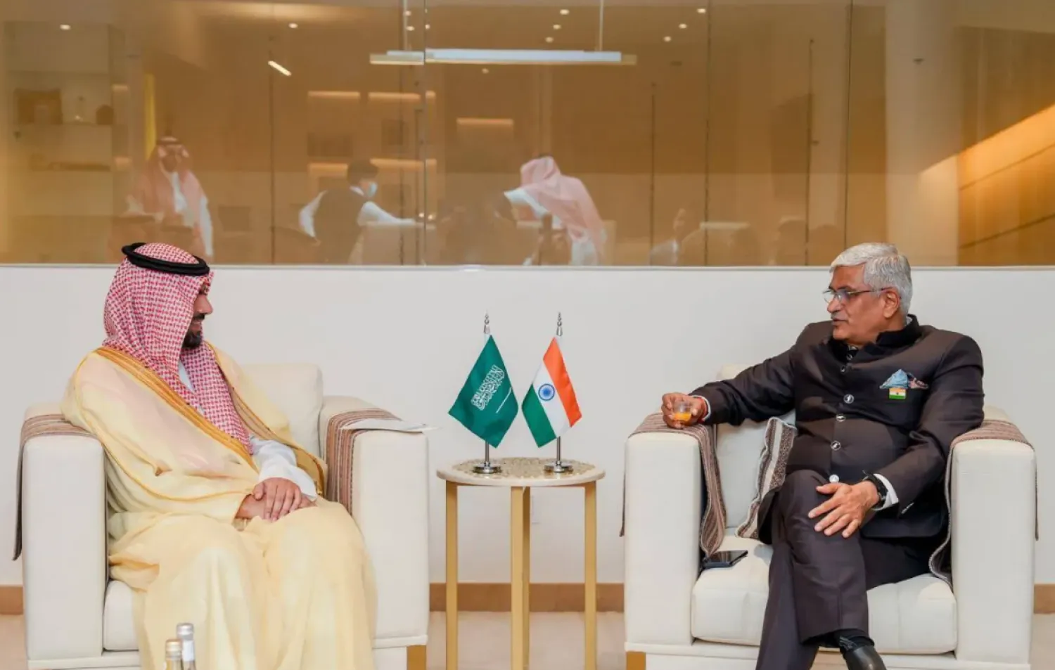 Saudi Minister of Culture Prince Badr bin Abdullah bin Farhan holding talks with India’s Minister of Tourism and Culture Gajendra Singh Shekhawat,X)