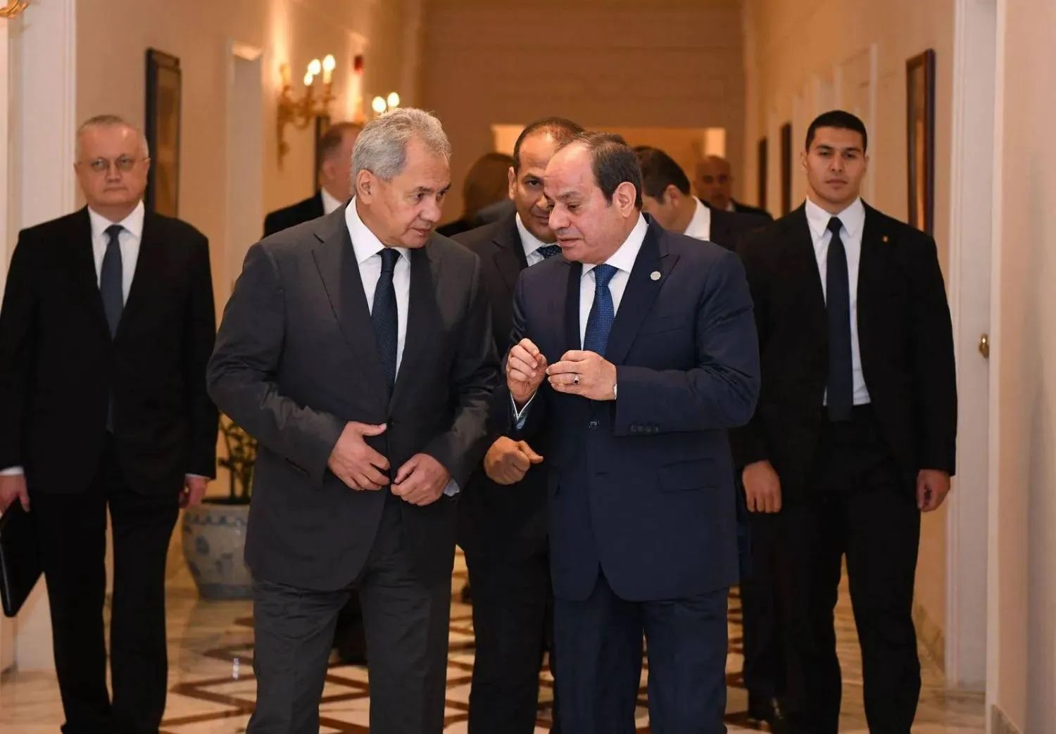 Egyptian President Abdel Fattah al-Sisi and Secretary of Russia’s Security Council Sergei Shoigu meet in Cairo on Monday. (Egyptian presidency spokesman)