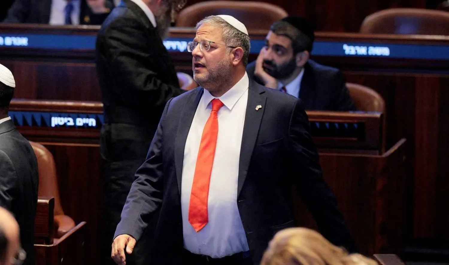  Israeli politician Itamar Ben-Gvir walks inside the Knesset, on the day US President Donald Trump delivers remarks, in Jerusalem, October 13, 2025. (Reuters)