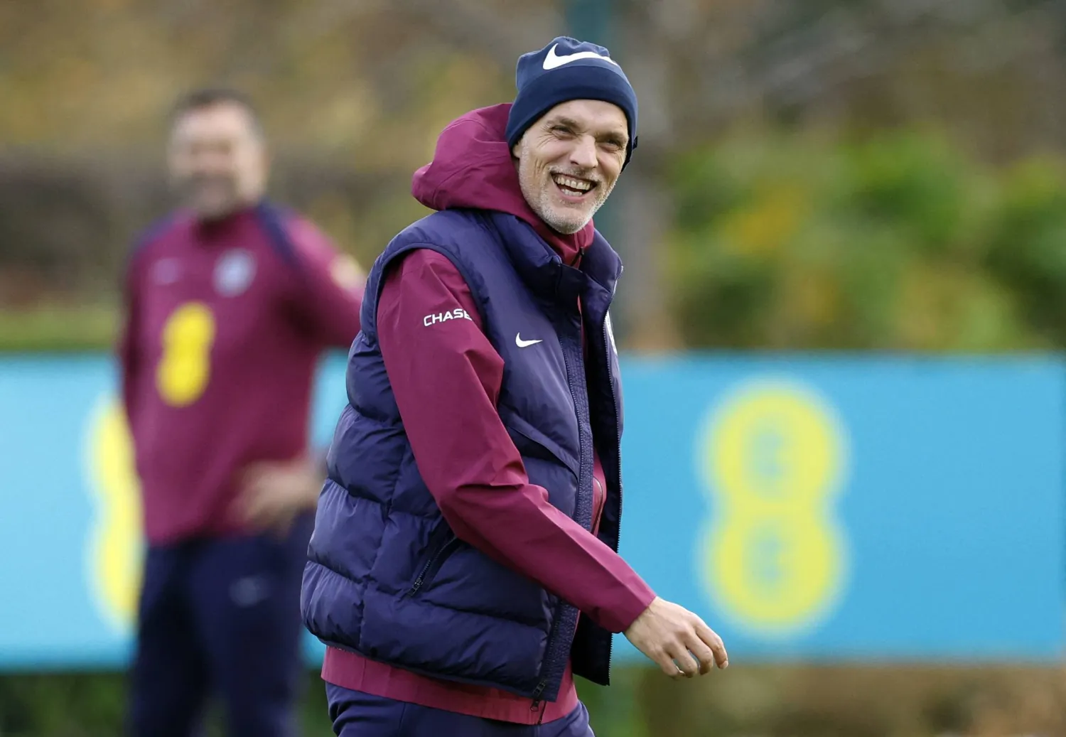 المدير الفني لمنتخب إنجلترا توماس توخيل خلال حصة تدريبية (رويترز)