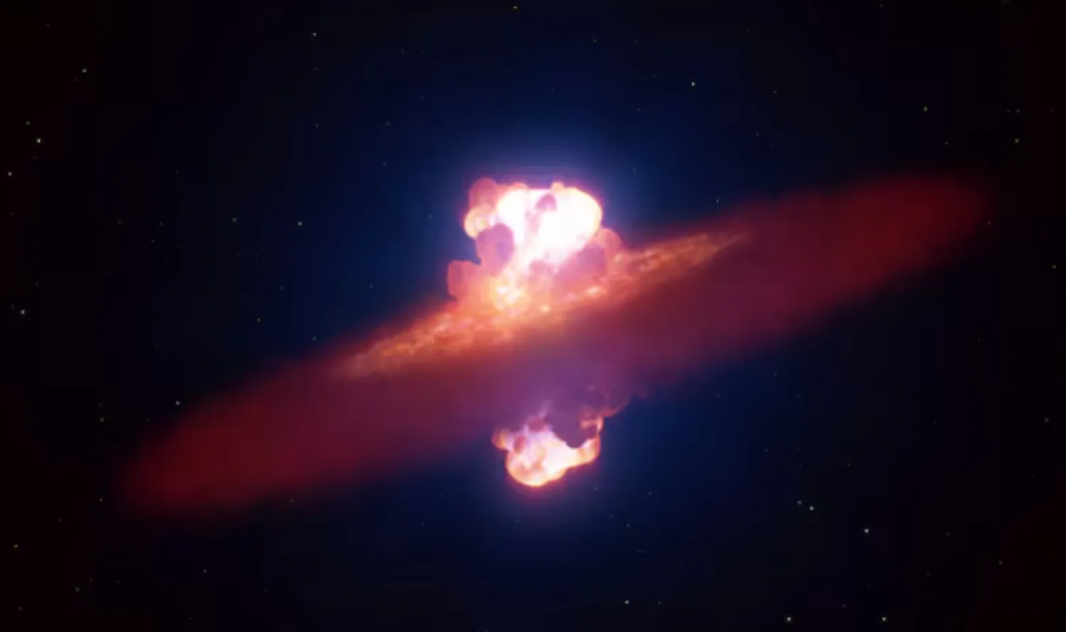 An artist's impression shows a star exploding at the end of its lifecycle, called a supernova, in this handout image released by the European Southern Observatory on November 12, 2025. The star is located about 22 million light-years away from Earth in the galaxy NGC 3621. ESO/L. Calcada/Handout via REUTERS