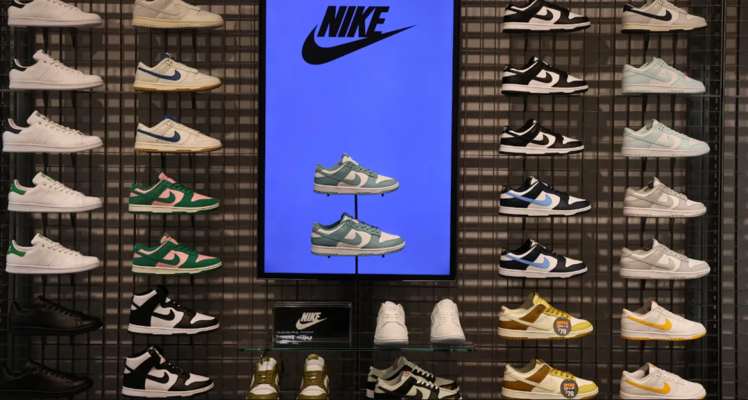 Nike sneakers are seen on display at Westfield Stratford City in London, Britain, July 30. REUTERS/Mina Kim 