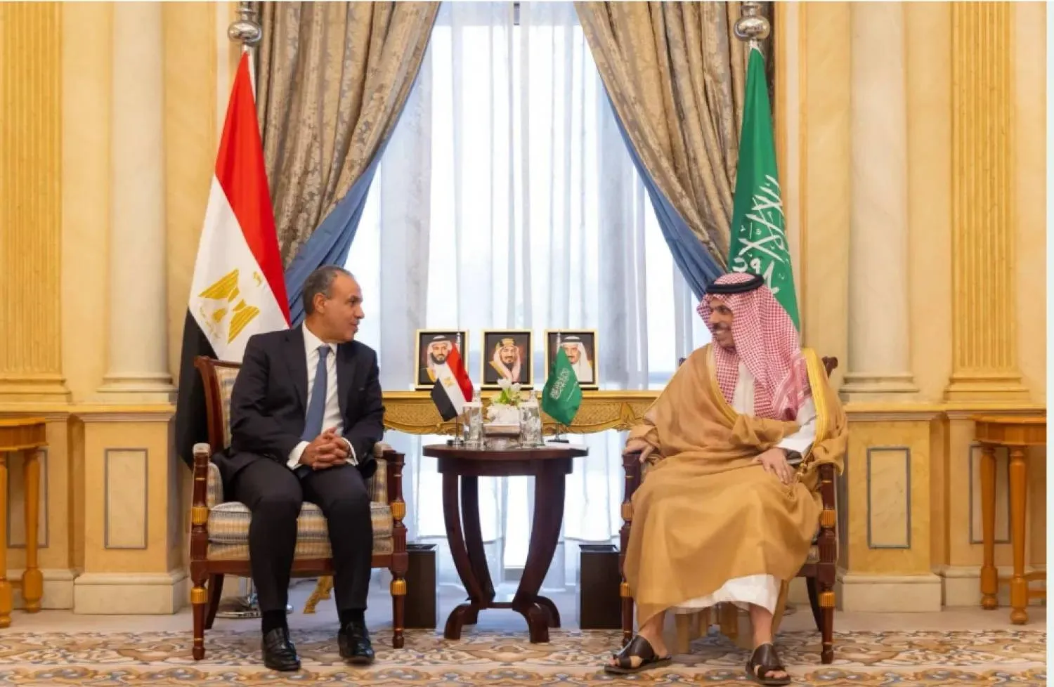 Saudi Foreign Minister Prince Faisal bin Farhan bin Abdullah and his Egyptian counterpart Badr Abdelatty meet in Riyadh in September. (SPA)