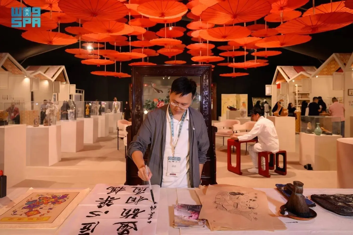 The Chinese pavilion is offering live demonstrations where craftspeople showcase a diverse range of traditional arts. (SPA)