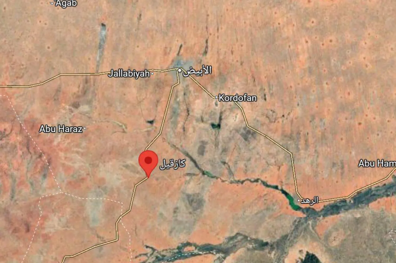 موقع كازقيل على الخريطة (خرائط غوغل)