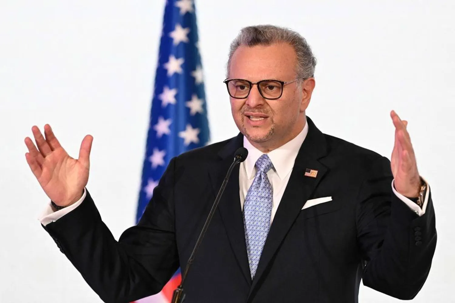 US Department of State's senior advisor to the president for Arab and African Affairs, Massad Boulos, speaks during the signing ceremony of the Doha Framework for a Comprehensive Peace Agreement between the DRC Government and the Congo River Alliance/March 23 Movement (AFC/M23) in Doha on November 15, 2025. 