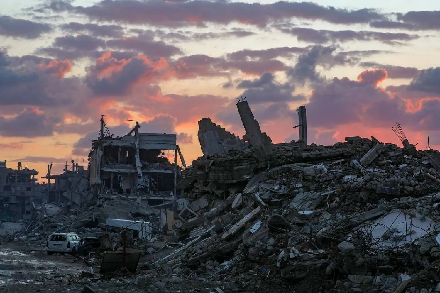 Destroyed buildings on a rainy day in the east of Gaza City, Gaza Strip, 16 November 2025, amid a ceasefire between Israel and Hamas. (EPA)