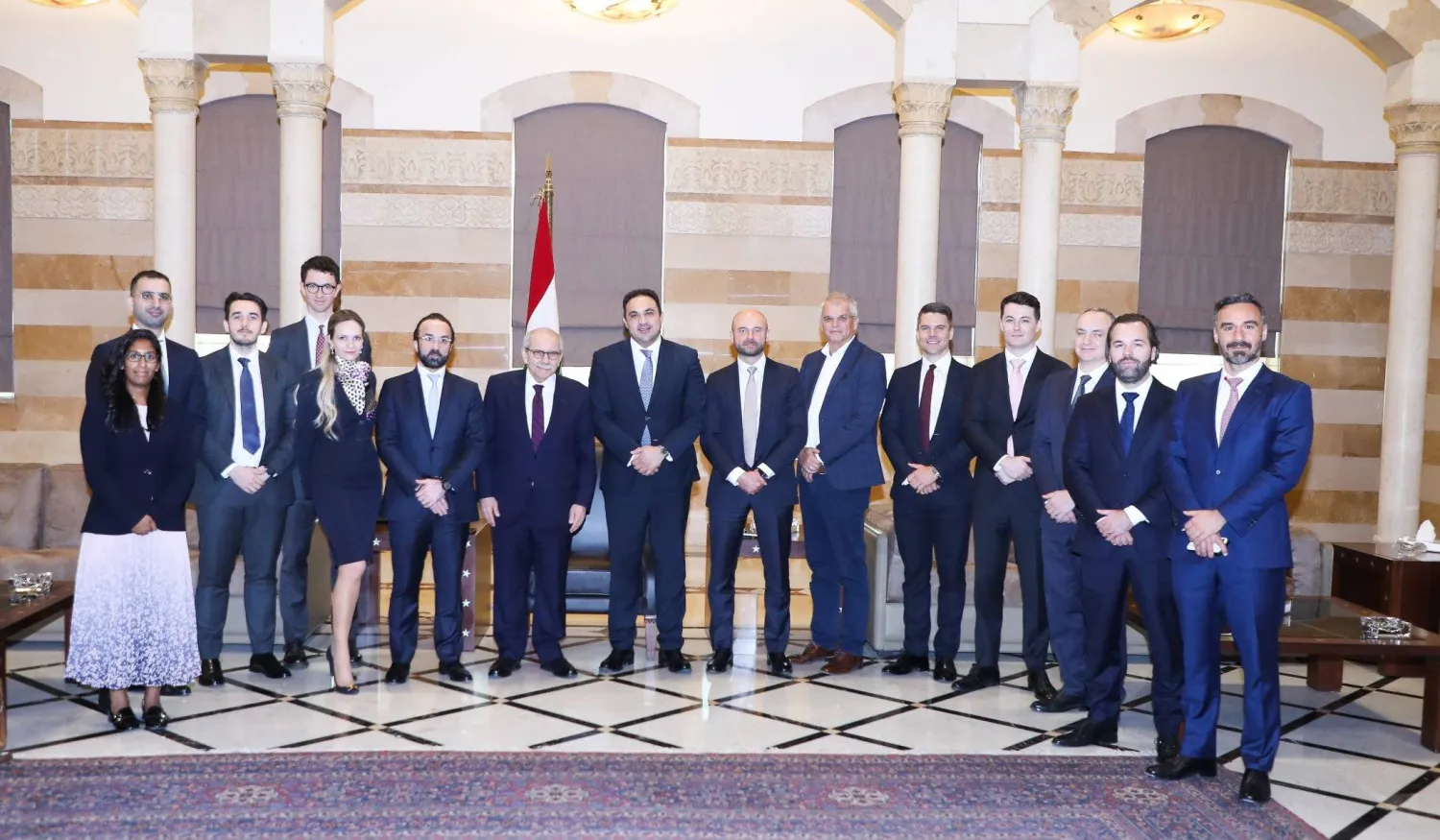 Lebanese Prime Minister Nawaf Salam meets with the delegation from Morgan Stanley in Beirut. (Lebanese prime minister's office)