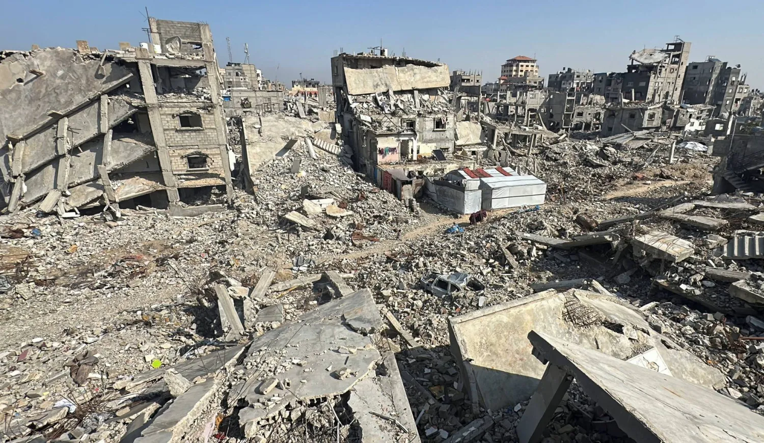 Destroyed buildings, amid a ceasefire between Israel and Hamas, in Khan Younis in the southern Gaza Strip November 18, 2025. (Reuters)