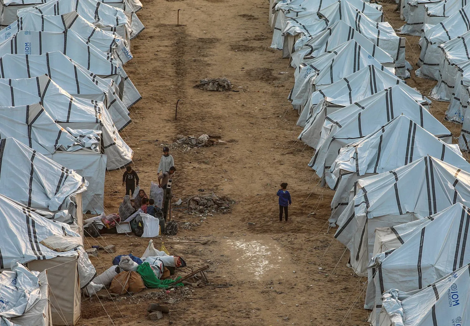 Displaced people among tents in Gaza City on Tuesday (EPA)