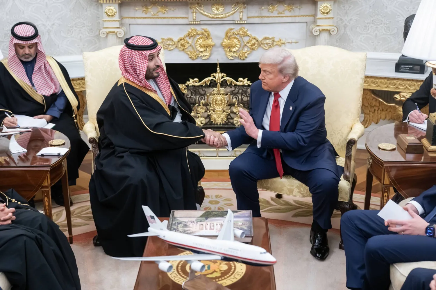 US President Donald Trump meets with Prince Mohammed bin Salman, Saudi Crown Prince and Prime Minister, in the Oval Office at the White House in Washington, DC, USA, 18 November 2025. (EPA)