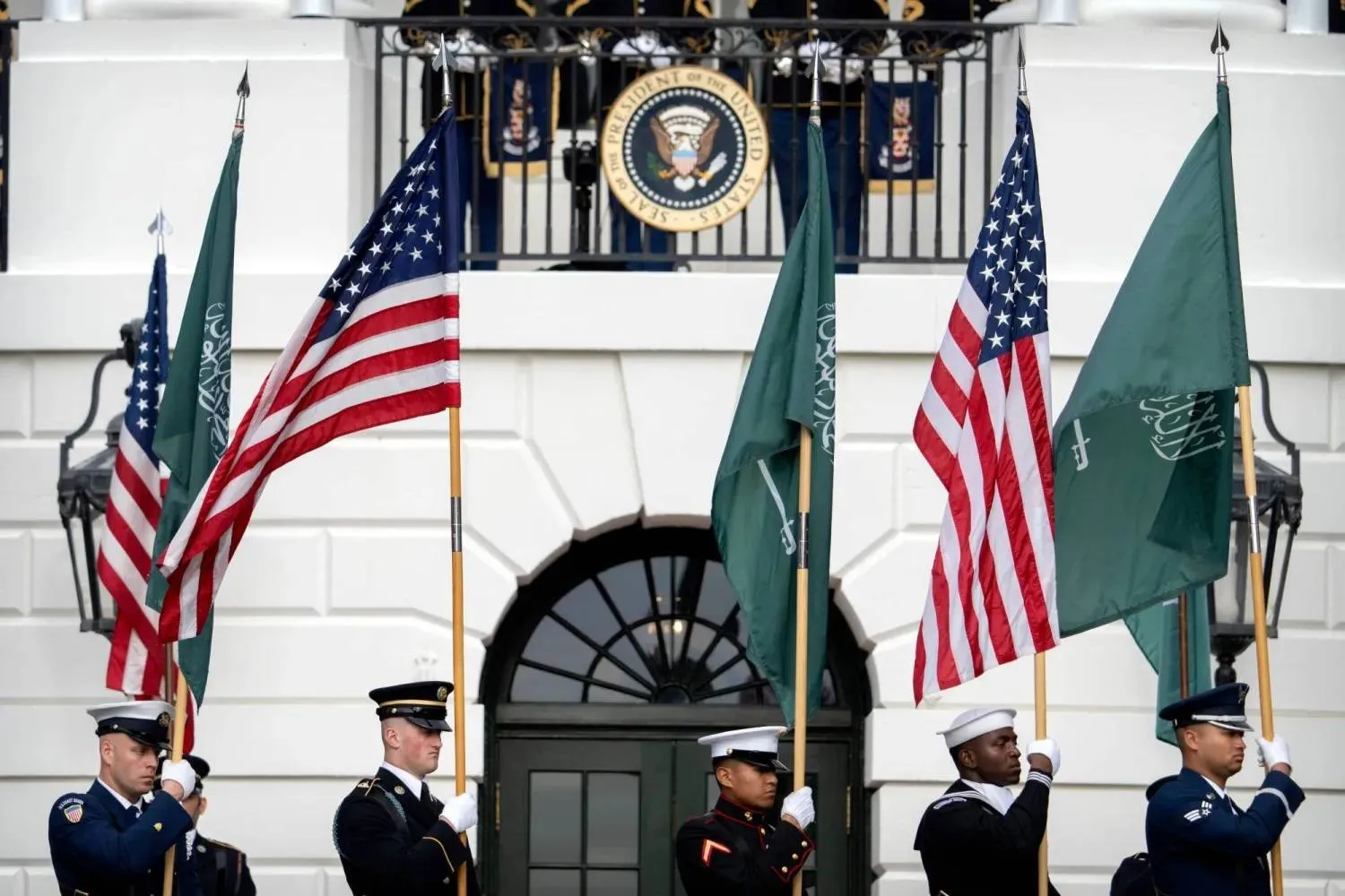 Part of the ceremony for the reception of Saudi Crown Prince Mohammed bin Salman at the White House (AP)
