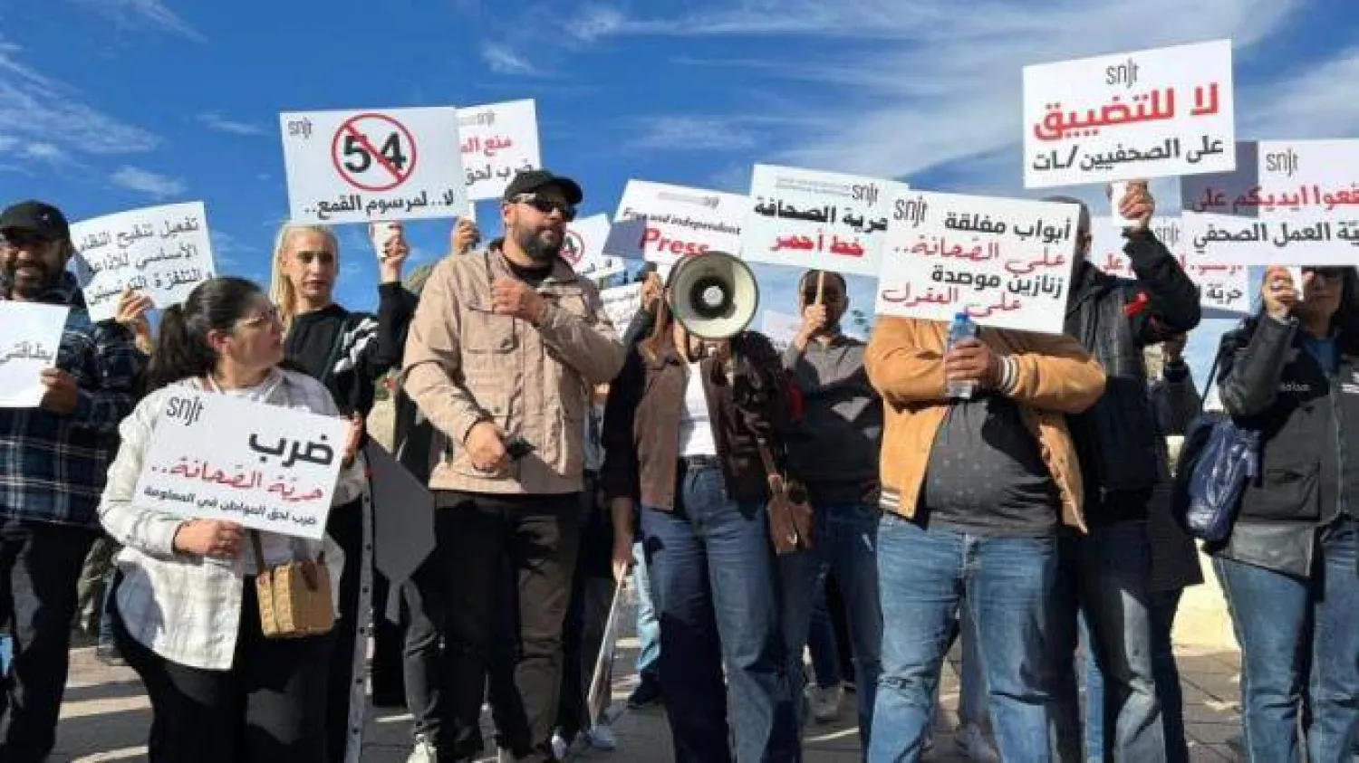 من تحرك الصحافيين في العاصمة التونسية الخميس (وكالة أنباء تونس أفريقيا)