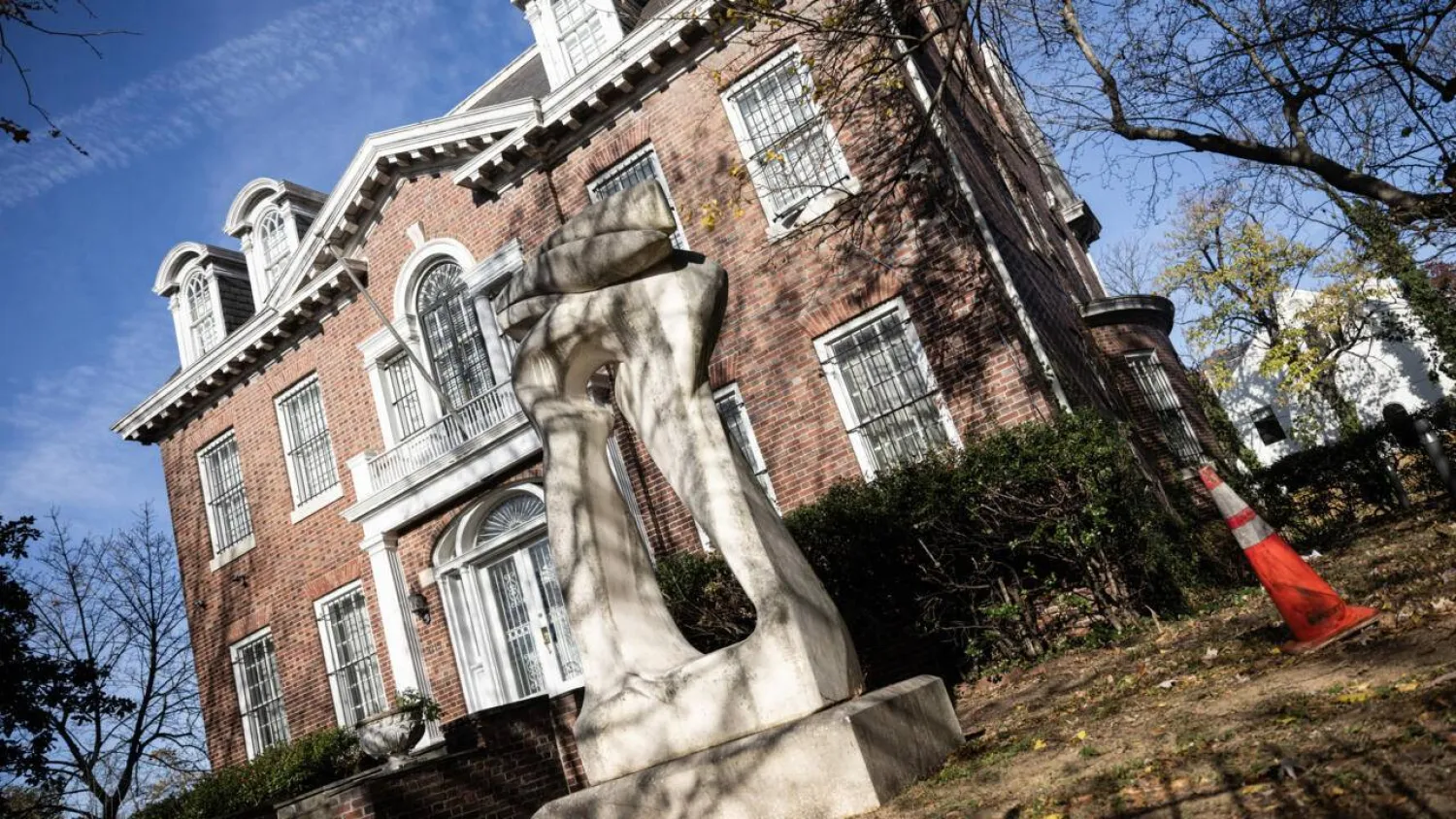 The Syrian embassy is seen behind locked gates in Washington, DC on November 14, 2025. ANDREW CABALLERO-REYNOLDS / AFP

