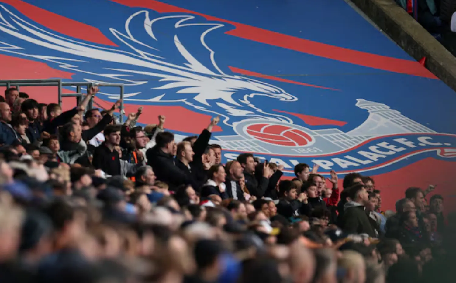 Soccer Football - Premier League - Crystal Palace v Brighton & Hove Albion - Selhurst Park, London, Britain - November 9, 2025 General view of a giant Crystal Palace banner and Crystal Palace fans during the match REUTERS/Isabel Infantes 