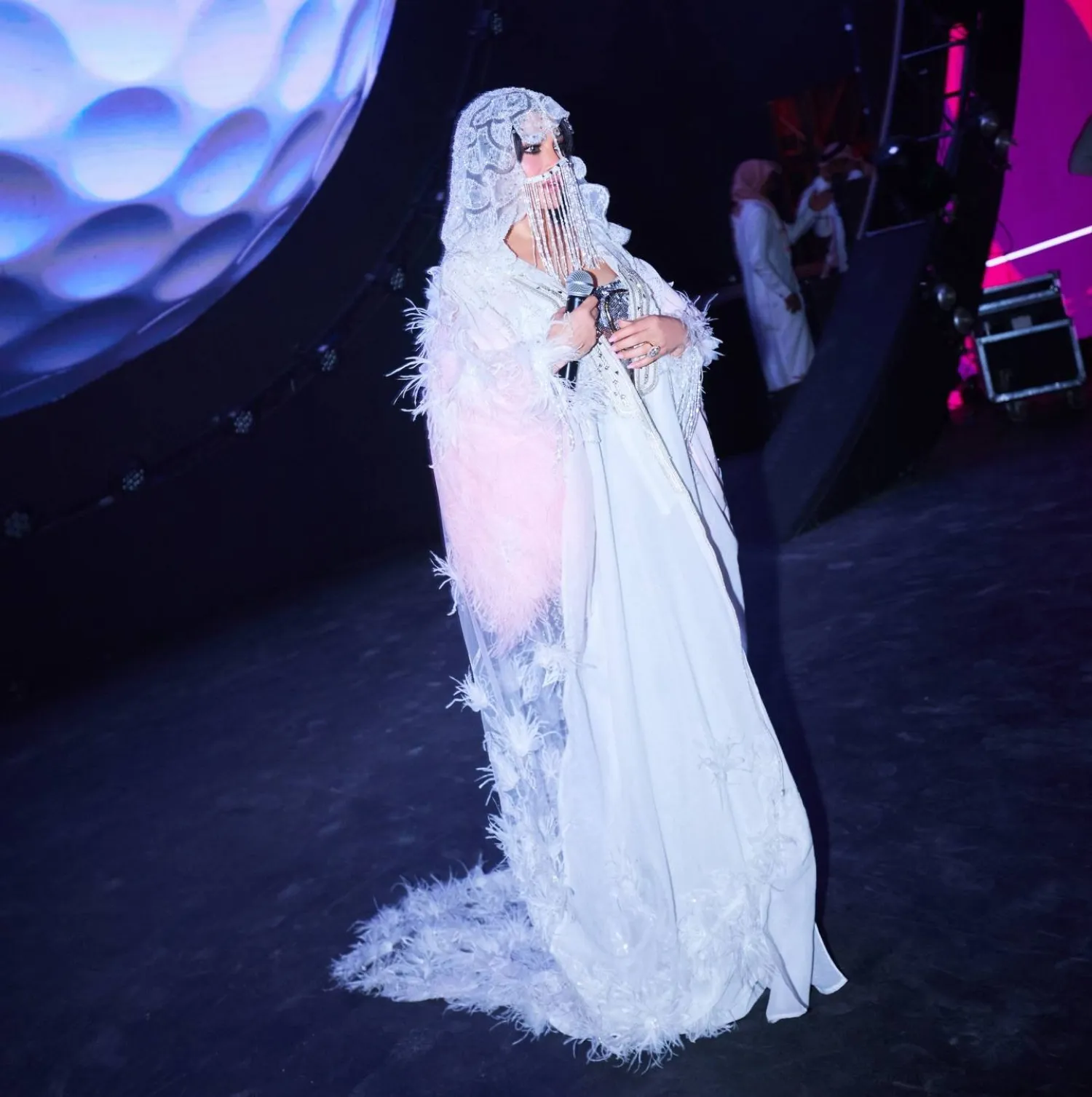 ارتدت الفنانة هيفاء وهبي خلال الأمسية الغنائية أزياء مُستوحاة من التراث السعودي (حسابها على فيس بوك)