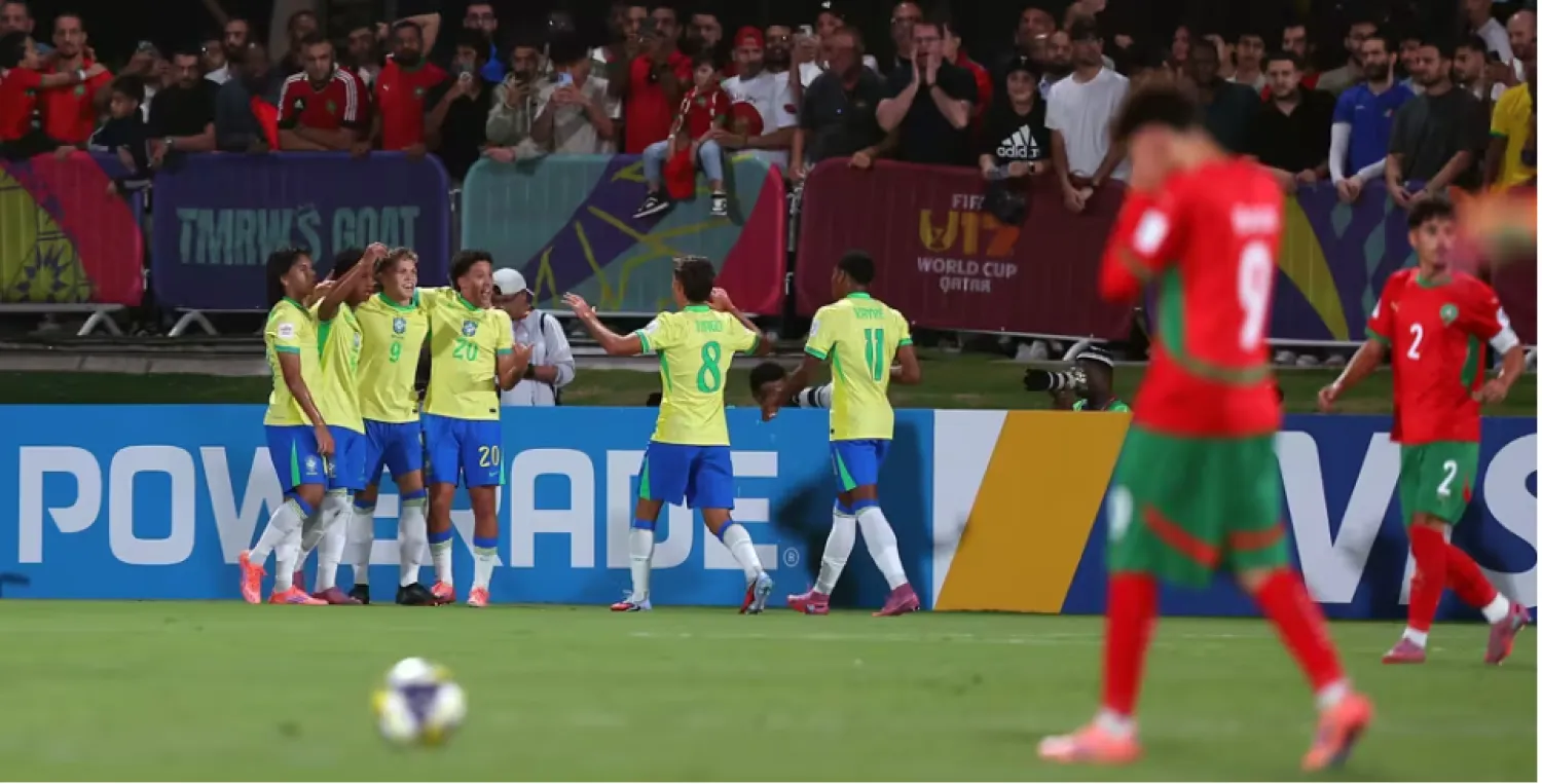 فرحة لاعبي البرازيل بهدف الفوز القاتل على المغرب (فيفا)