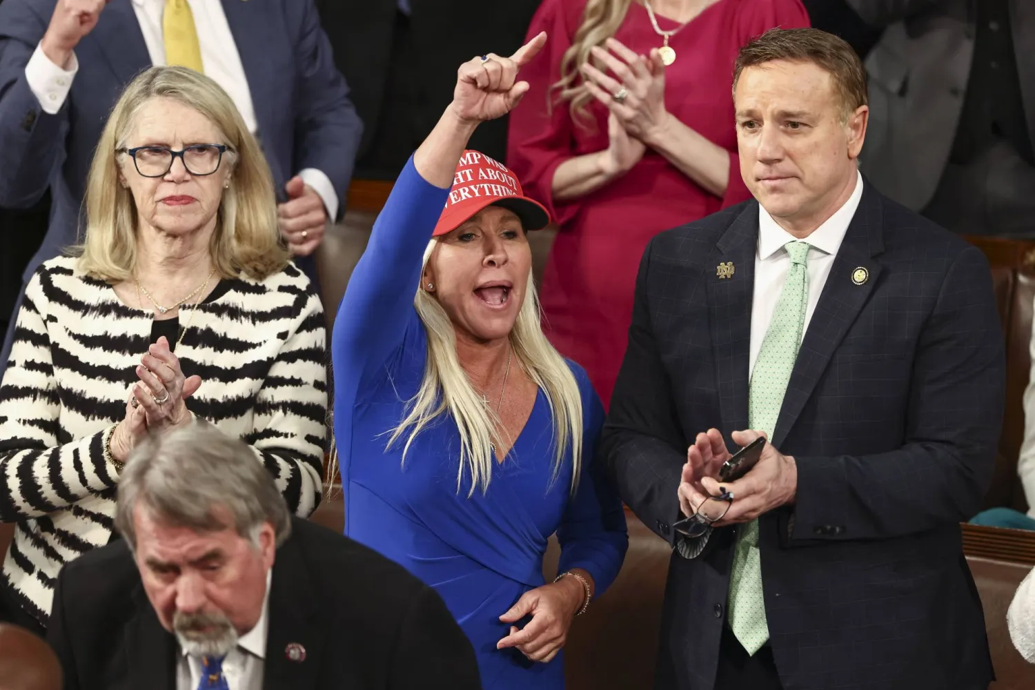 (FILE) - Republican Congressman Marjorie Taylor Greene of Georgia heckles Democrats during President Donald Trump's address to a joint session of the United States Congress in the House Chamber of the US Capitol in Washington, DC, USA, 04 March 2025 (reissued 22 November 2025). EPA/JIM LO SCALZO