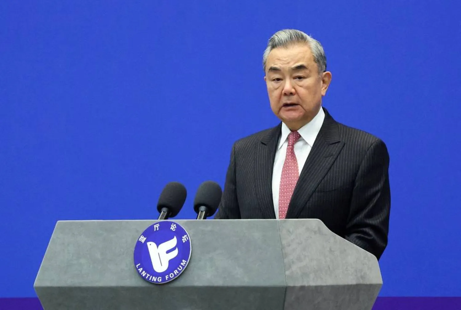 Chinese Foreign Minister Wang Yi delivers his speech at the opening ceremony of the Lanting Forum in Beijing, China, October 27, 2025. (Reuters) 